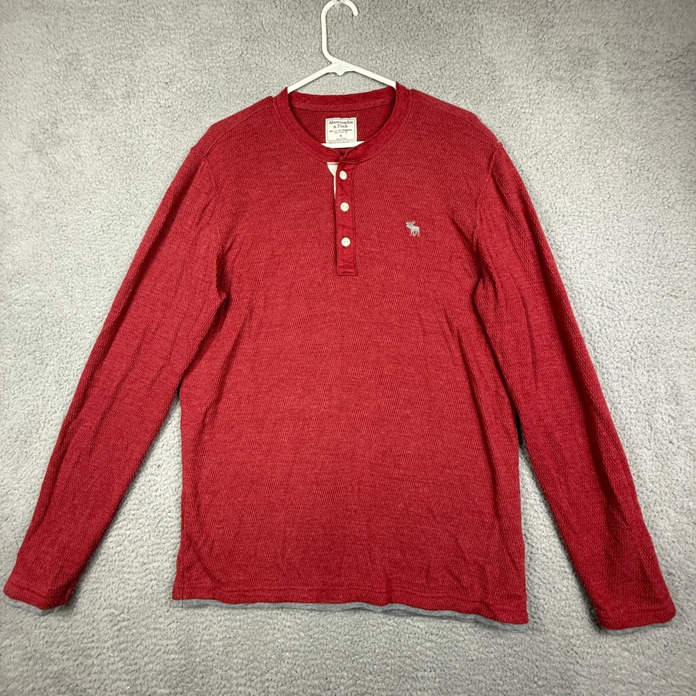 Abercrombie Fitch Red Thermal Henley Long Sleeve Shirt Mens SIZE M